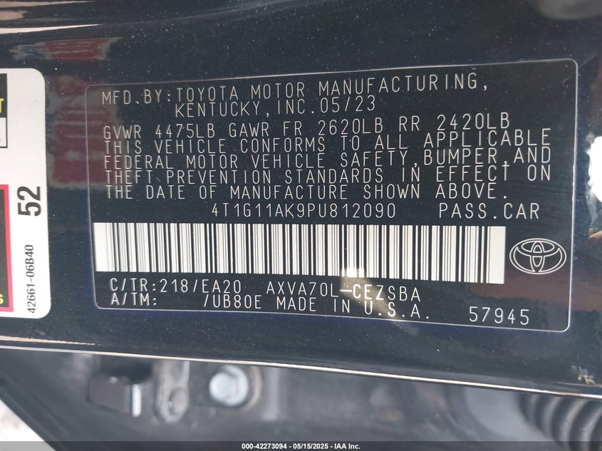 2023 TOYOTA CAMRY SE - 4T1G11AK9PU812090