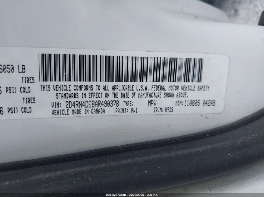 2010 Dodge Grand Caravan Se VIN: 2D4RN4DE8AR490378 Lot: 42273588