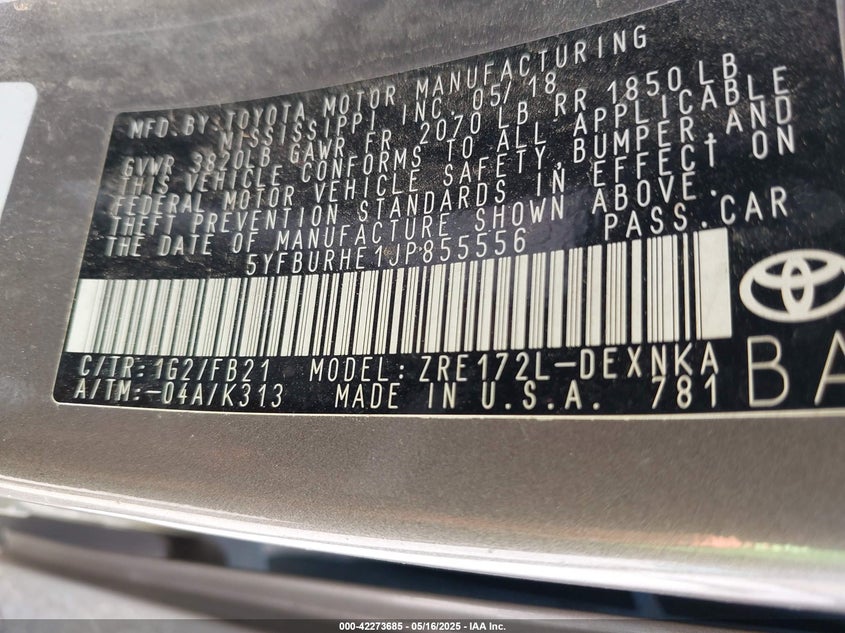 2018 TOYOTA COROLLA LE - 5YFBURHE1JP855556