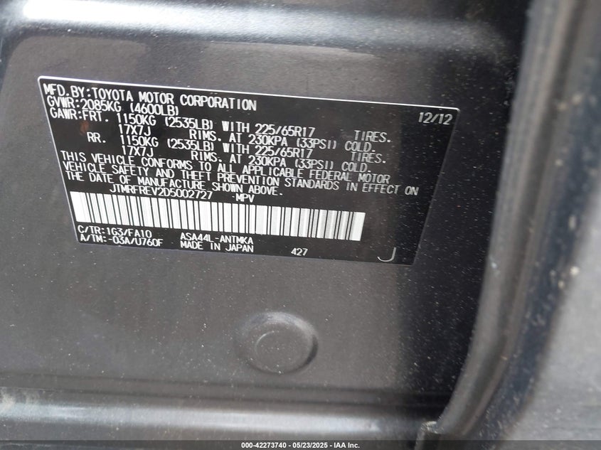 2013 TOYOTA RAV4 XLE - JTMRFREV2D5002727