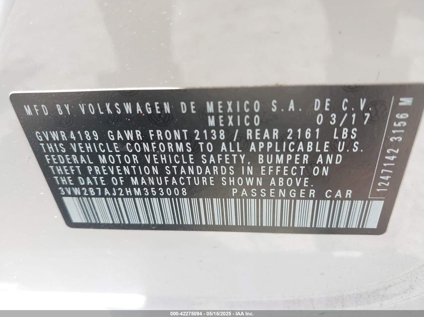 2017 VOLKSWAGEN JETTA 1.4T S - 3VW2B7AJ2HM353008