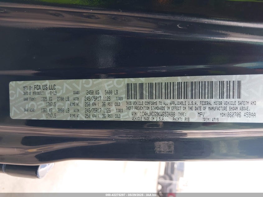 2019 JEEP WRANGLER UNLIMITED SPORT 4X4 - 1C4HJXDG9KW653488