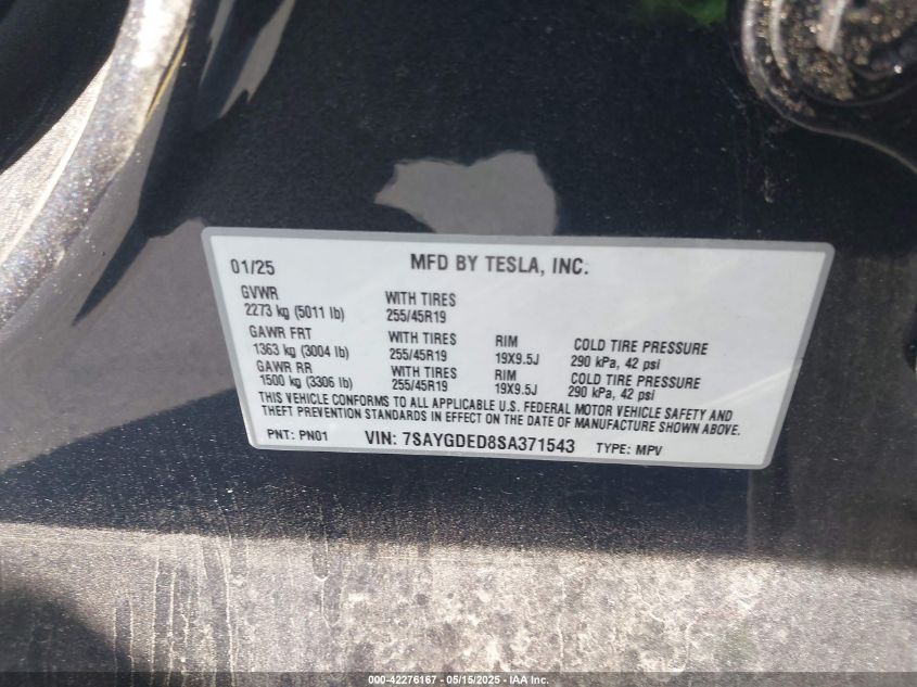 2025 Tesla Model Y - 7SAYGDED8SA371543