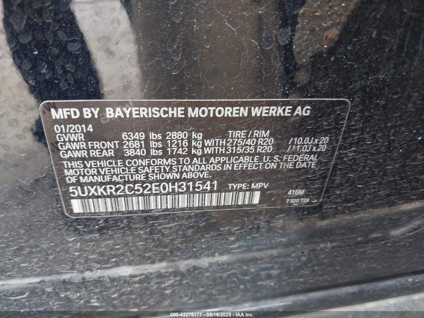 2014 BMW X5 Sdrive35I VIN: 5UXKR2C52E0H31541 Lot: 42276177