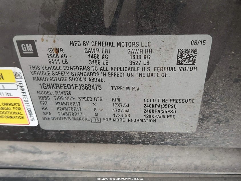 2015 CHEVROLET TRAVERSE LS - 1GNKRFED1FJ388475