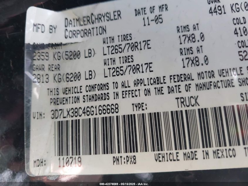 2006 Dodge Ram 3500 Laramie VIN: 3D7LX38C46G166668 Lot: 42276569