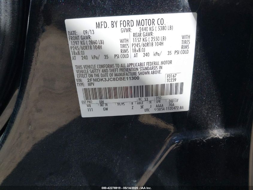 2013 FORD EDGE SEL - 2FMDK3JC8DBE11300