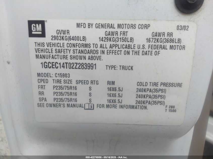 2002 Chevrolet Silverado 1500 Commercial VIN: 1GCEC14T02Z283991 Lot: 42276958