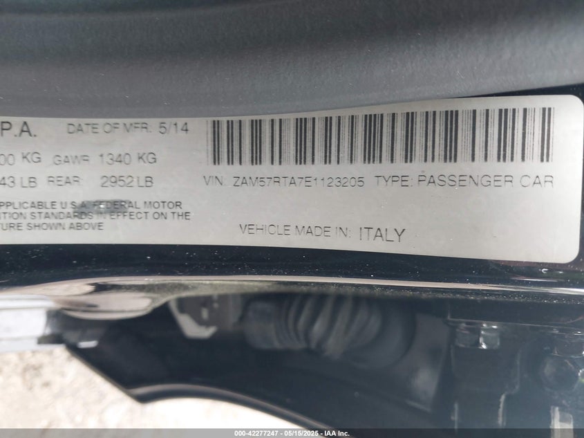 2014 MASERATI GHIBLI VIN: ZAM57RTA7E1123205