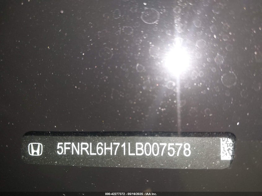 2020 Honda Odyssey Ex-L/Ex-L W/Navi Res VIN: 5FNRL6H71LB007578 Lot: 42277372