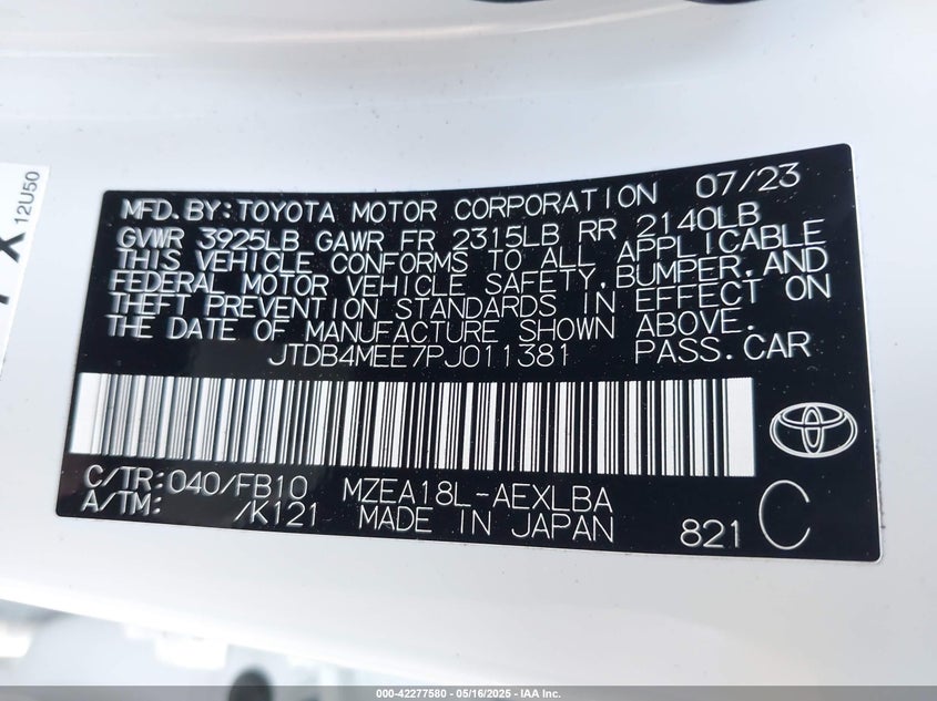 2023 TOYOTA COROLLA LE - JTDB4MEE7PJ011381