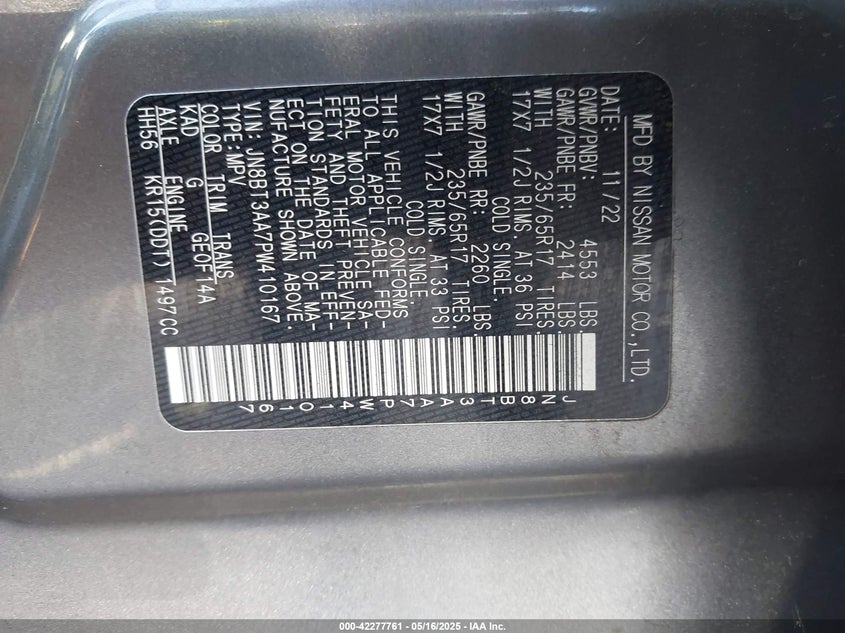 2023 NISSAN ROGUE VIN: JN8BT3AA7PW410167