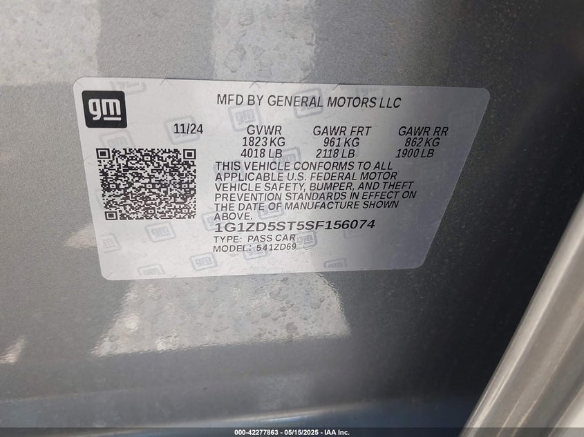 2025 CHEVROLET MALIBU VIN: 1G1ZD5ST5SF156074