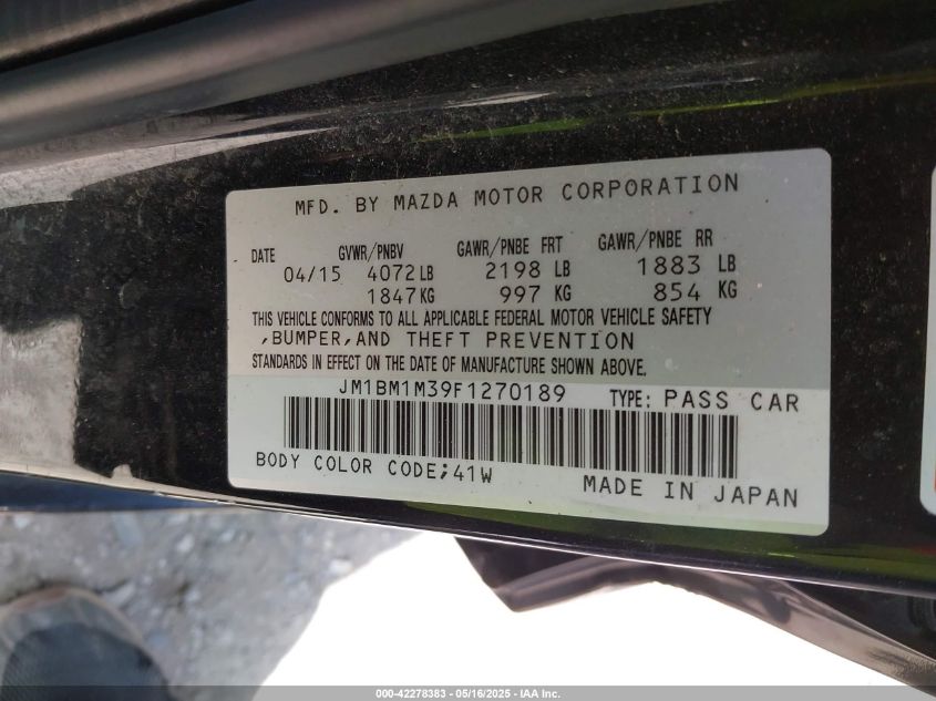 2015 MAZDA MAZDA3 S GRAND TOURING - JM1BM1M39F1270189