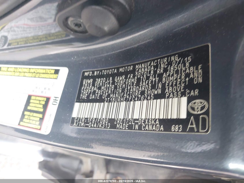 2015 TOYOTA COROLLA S PLUS - 2T1BURHE7FC476245