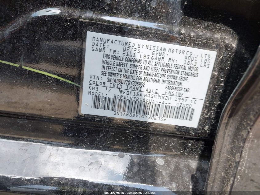 2025 Nissan Sentra Sr VIN: 3N1AB8DV7SY306952 Lot: 42279086