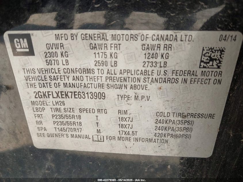 2014 GMC Terrain Slt-1 VIN: 2GKFLXEK7E6313909 Lot: 42279369