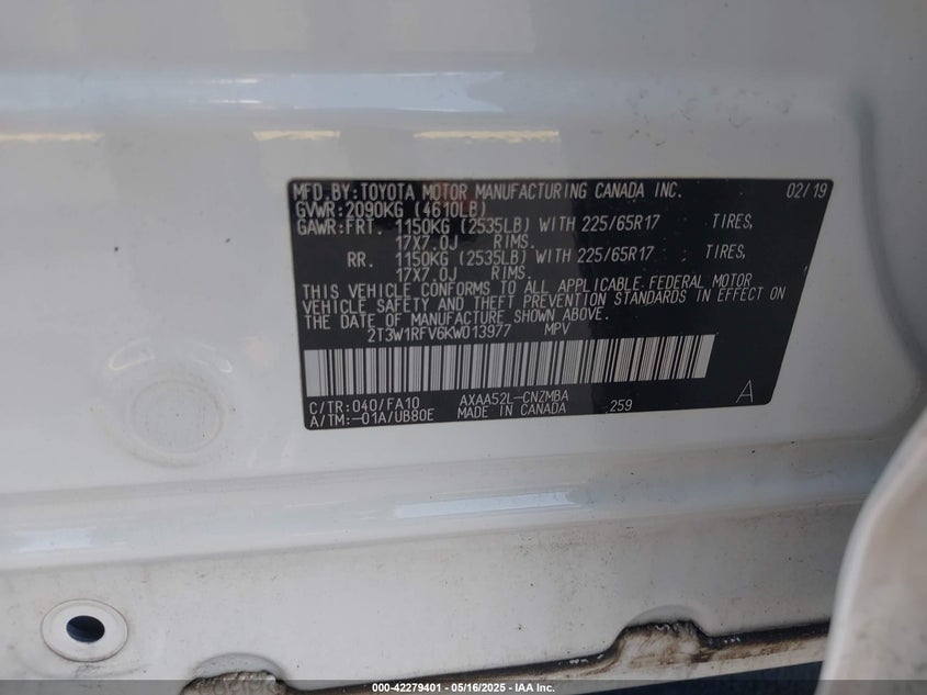 2019 TOYOTA RAV4 XLE - 2T3W1RFV6KW013977