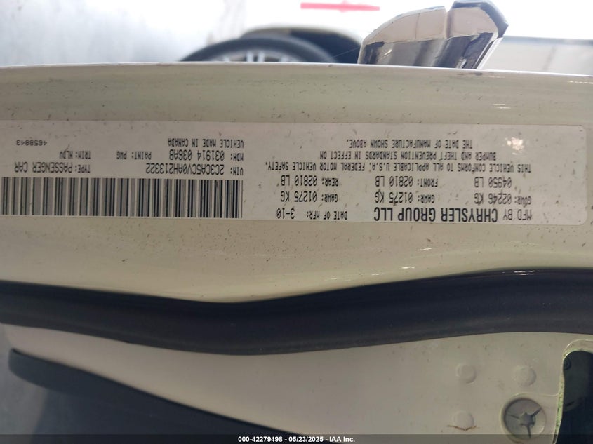 2010 CHRYSLER 300 VIN: 2C3CA5CV0AH213322