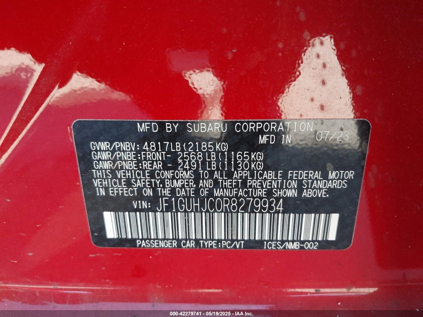 VIN JF1GUHJC0R8279934 2024 SUBARU IMPREZA RS 5-DOOR