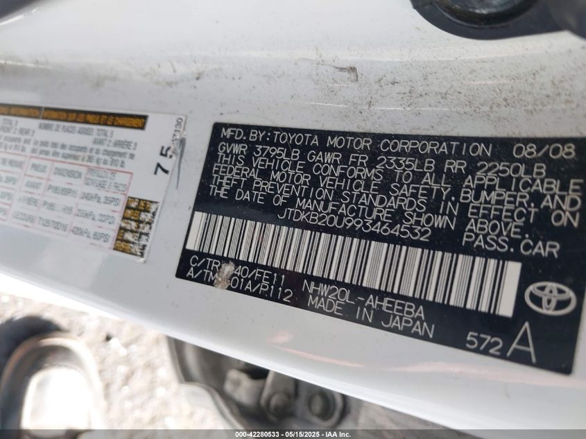 2009 Toyota Prius VIN: JTDKB20U993464523 Lot: 42280533