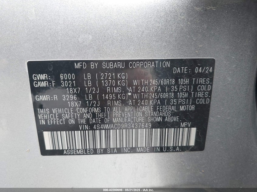 2024 SUBARU ASCENT PREMIUM 8-PASSENGER - 4S4WMACD9R3437649