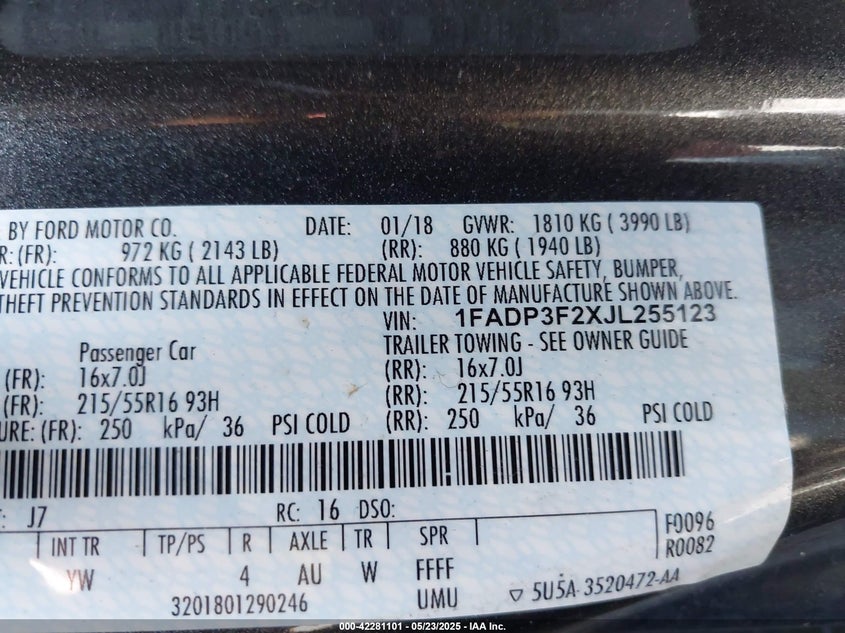 2018 FORD FOCUS SE - 1FADP3F2XJL255123