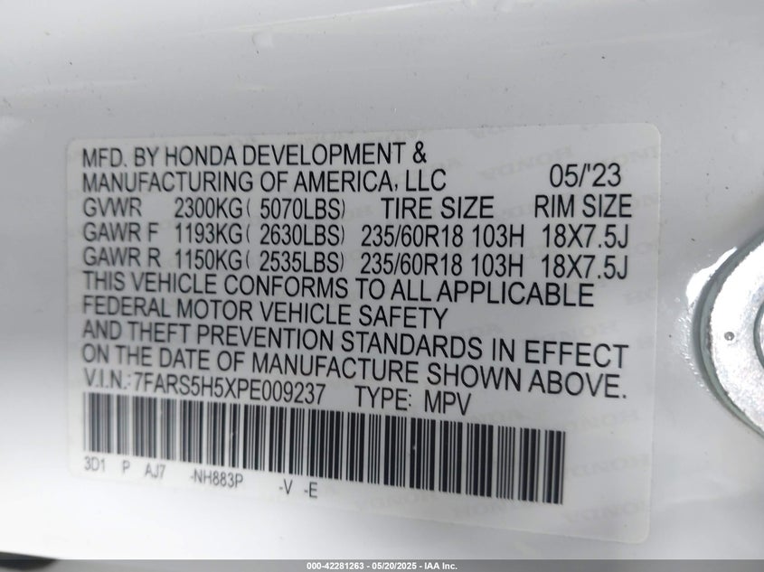 7FARS5H5XPE009237 2023 HONDA CR-V photo no. 9