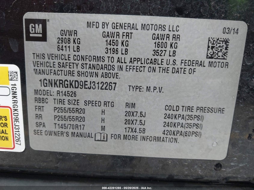 2014 CHEVROLET TRAVERSE 1LT - 1GNKRGKD9EJ312267