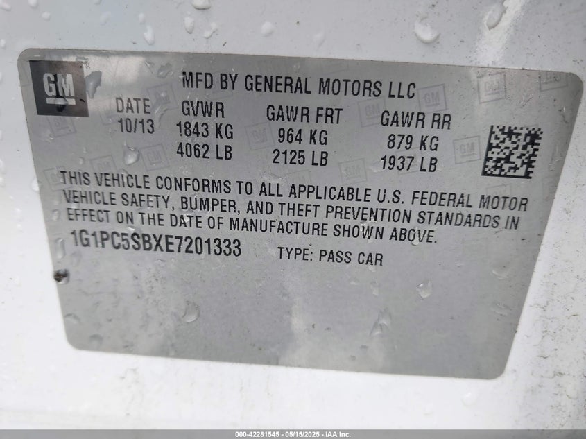 2014 CHEVROLET CRUZE 1LT AUTO - 1G1PC5SBXE7201333