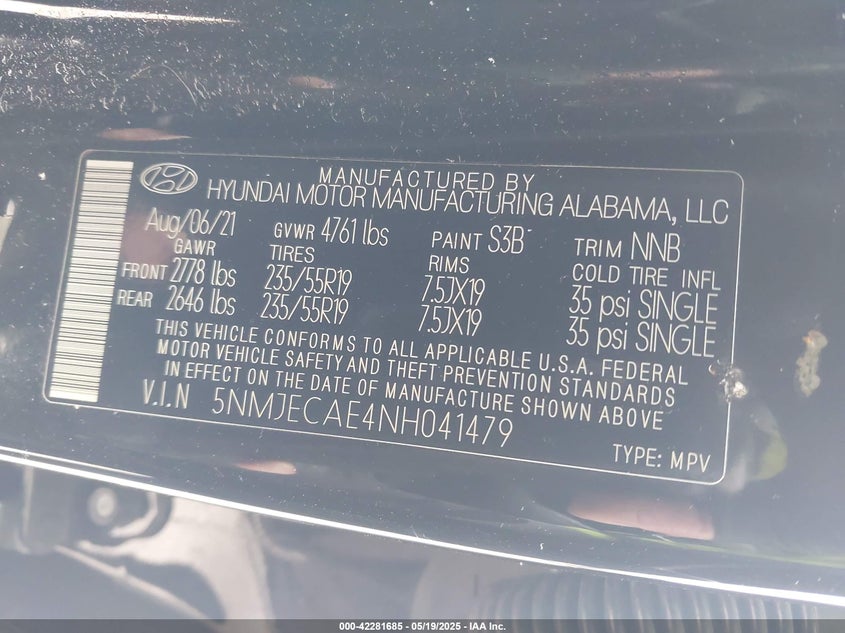 2022 HYUNDAI TUCSON VIN: 5NMJECAE4NH041479