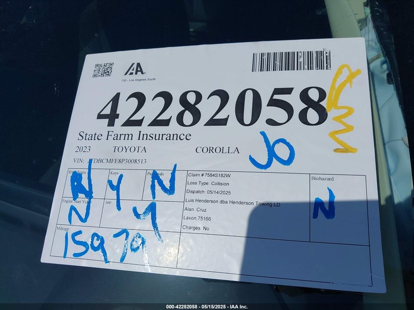 VIN JTDBCMFE8P3008513 2023 TOYOTA COROLLA HYBRID LE