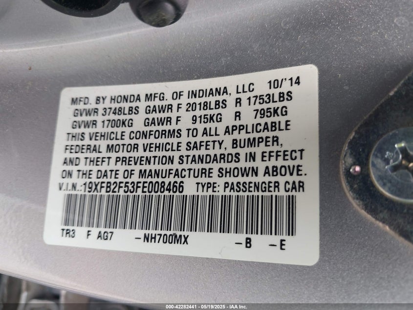 2015 HONDA CIVIC LX - 19XFB2F53FE008466