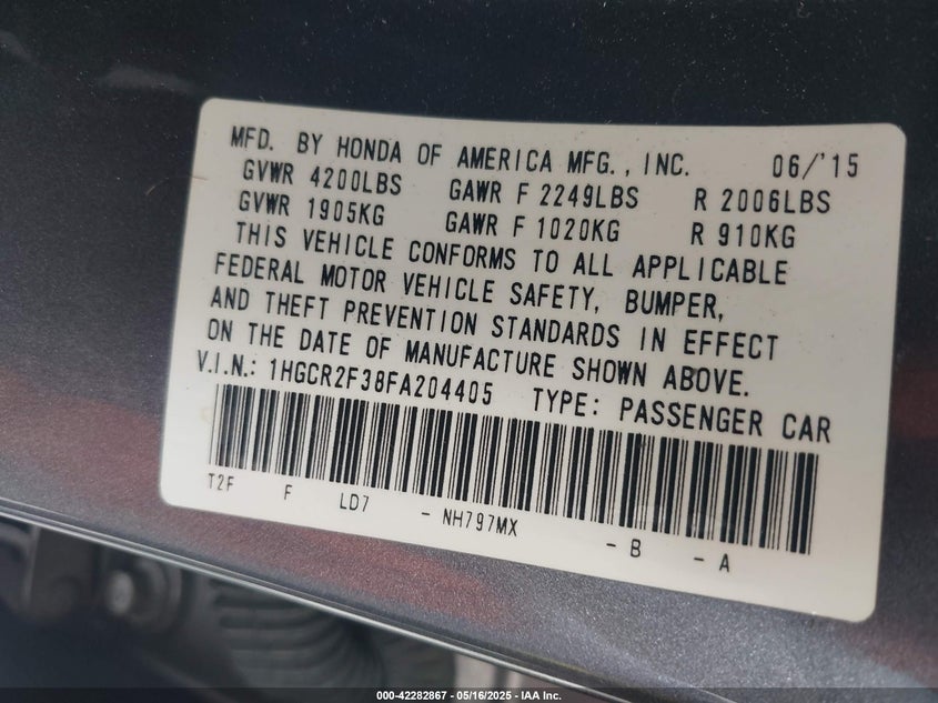 2015 HONDA ACCORD LX - 1HGCR2F38FA204405