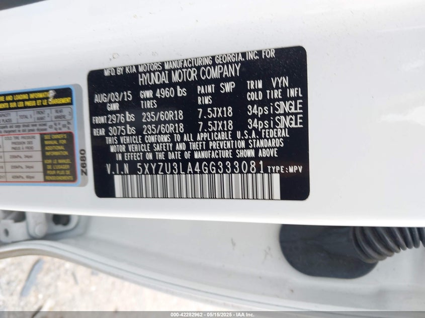 2016 HYUNDAI SANTA FE SPORT 2.0L TURBO - 5XYZU3LA4GG333081