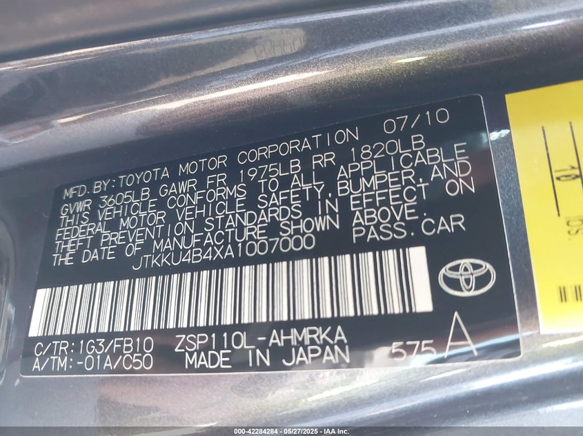 2010 SCION XD VIN: JTKKU4B4XA1007000