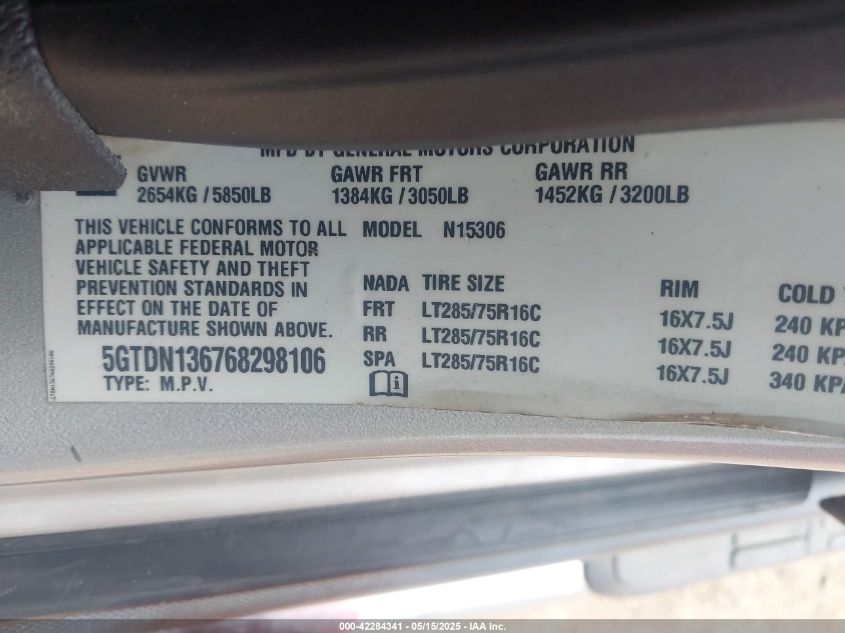 2006 Hummer H3 Suv VIN: 5GTDN136768298106 Lot: 42284341