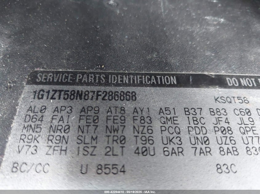 2007 CHEVROLET MALIBU VIN: 1G1ZT58N87F286868