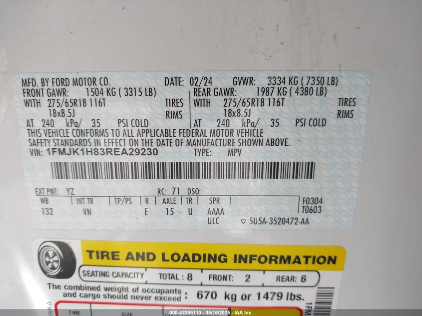 2024 FORD EXPEDITION VIN: 1FMJK1H83REA29230