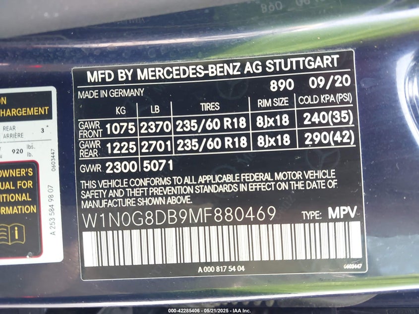 2021 MERCEDES-BENZ GLC 300 VIN: W1N0G8DB9MF880469