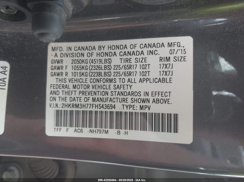 2015 HONDA CR-V EXL - 2HKRM3H77FH543694