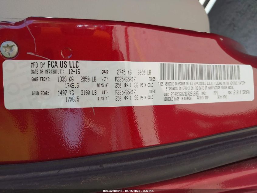 2016 DODGE GRAND CARAVAN AMERICAN VALUE PKG - 2C4RDGBG3GR251805