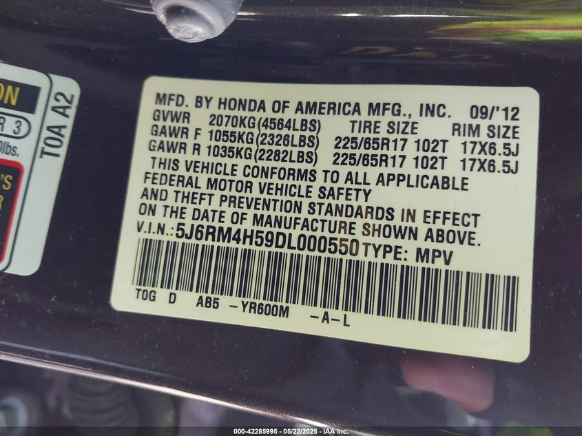 2013 HONDA CR-V EX - 5J6RM4H59DL000550