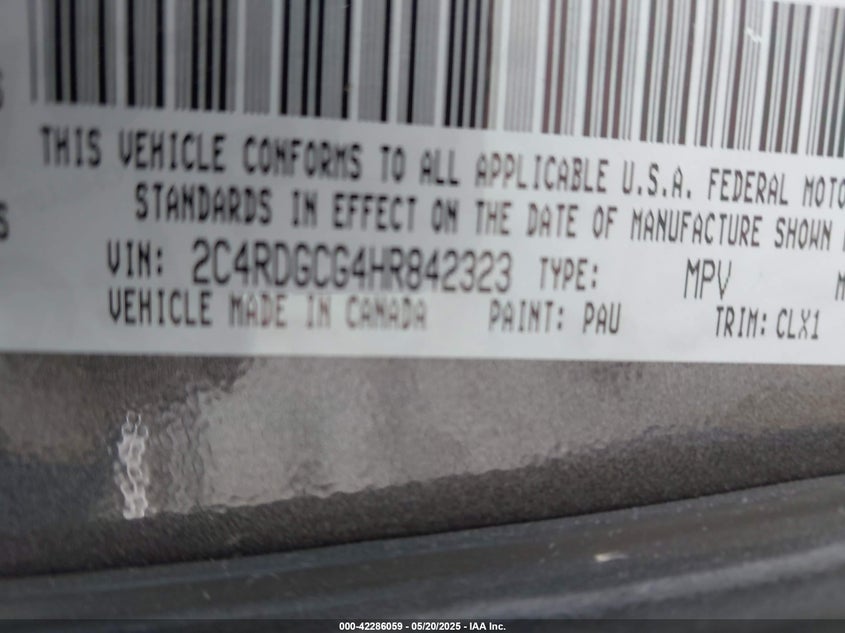 2017 DODGE GRAND CARAVAN SXT - 2C4RDGCG4HR842323