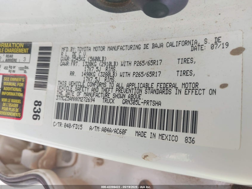 2019 TOYOTA TACOMA TRD SPORT - 3TMCZ5ANXKM272694