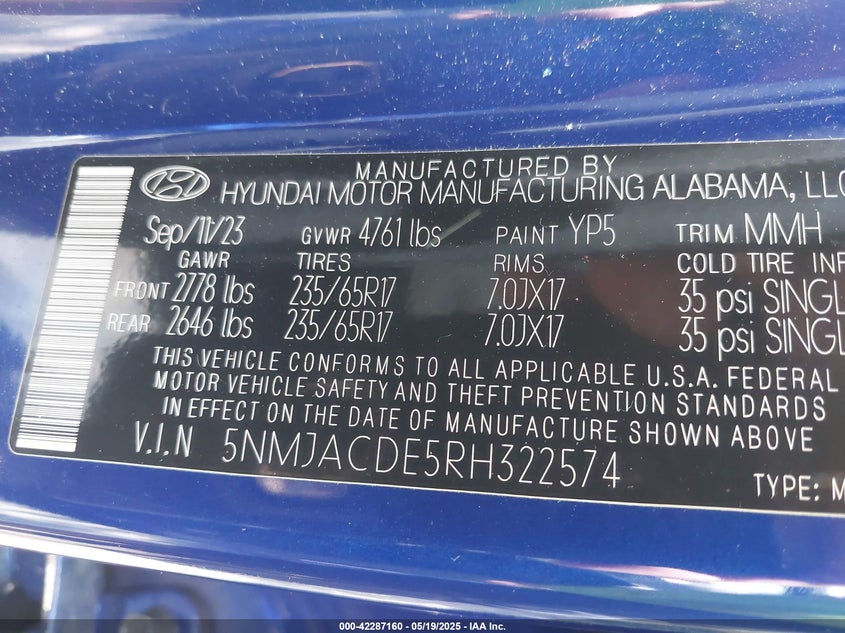2024 HYUNDAI TUCSON VIN: 5NMJACDE5RH322574