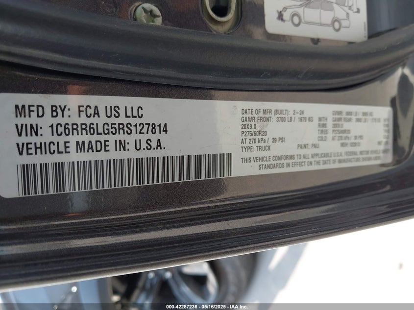 2024 RAM 1500 CLASSIC VIN: 1C6RR6LG5RS127814