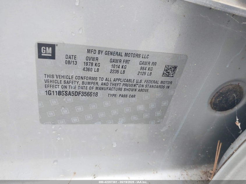 2013 CHEVROLET MALIBU 1LS - 1G11B5SA5DF356618