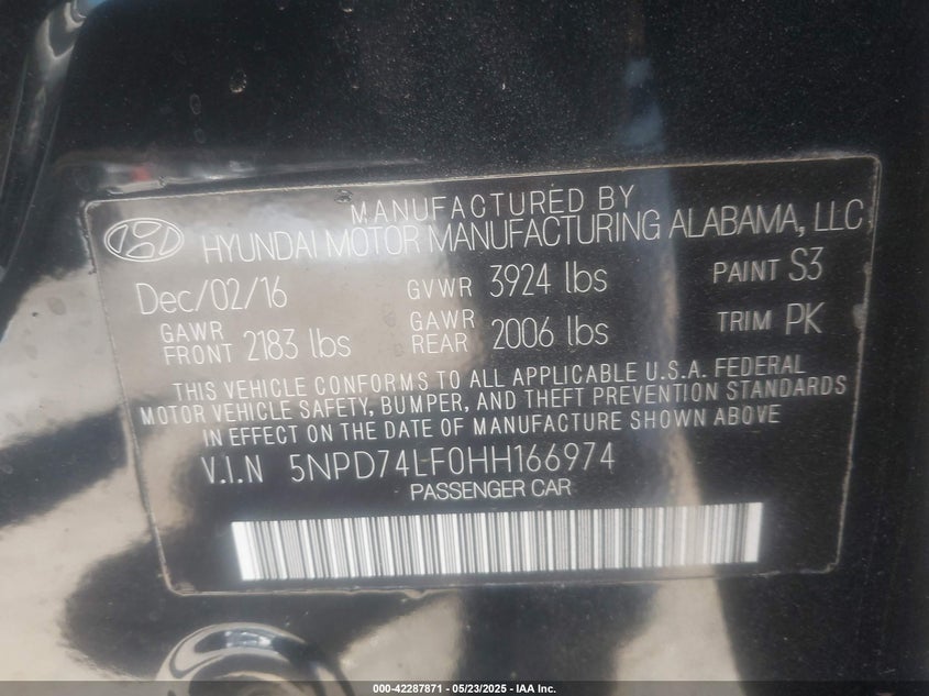 2017 HYUNDAI ELANTRA SE - 5NPD74LF0HH166974