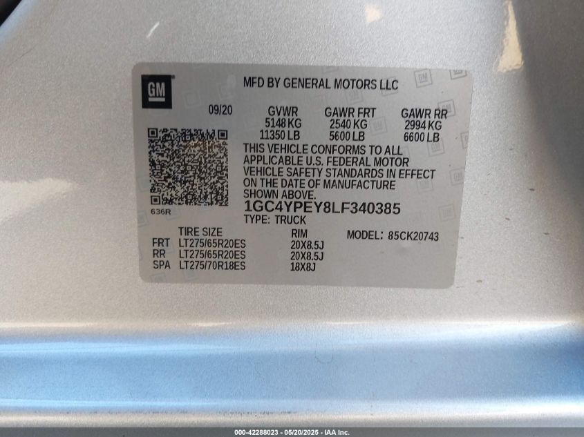 2020 Chevrolet Silverado 2500 - 1GC4YPEY8LF340385